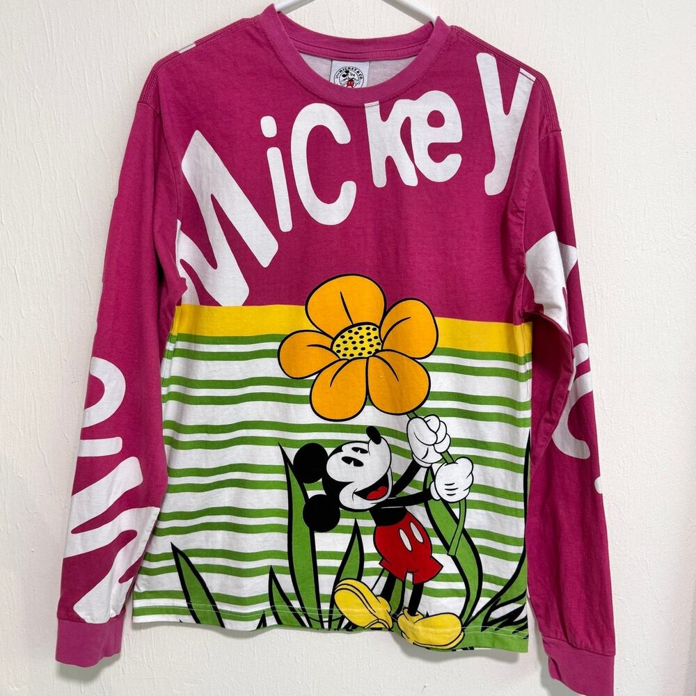 Disney Mickey Mouse Long Sleeve Shirt S Pink Caterpillar Double Sided Cotton